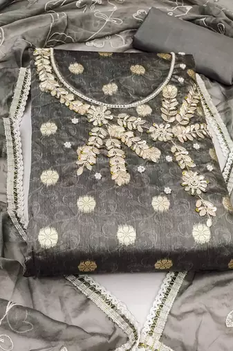 grey shimmer woven dress material