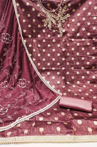 maroon shimmer woven dress material
