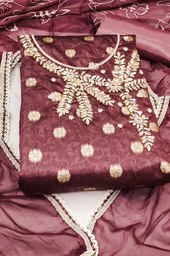 maroon shimmer woven dress material