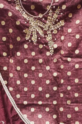 maroon shimmer woven dress material