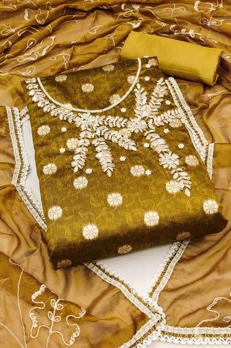 mustard shimmer woven dress material