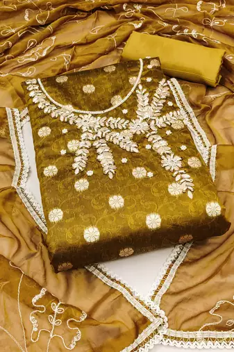 mustard shimmer woven dress material