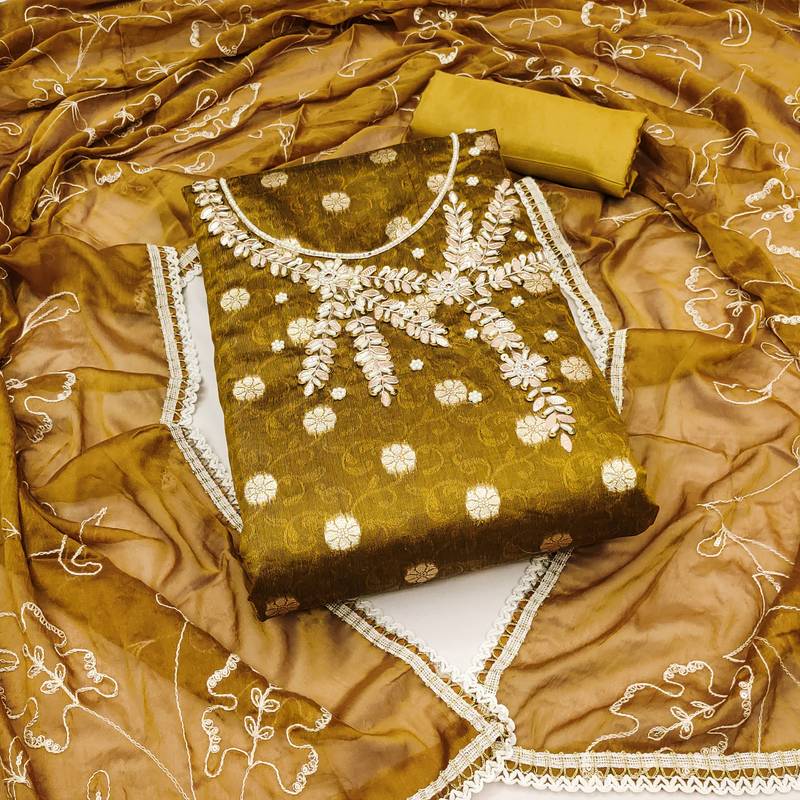 mustard shimmer woven dress material