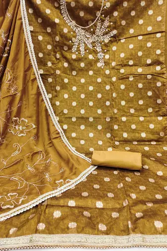 mustard shimmer woven dress material