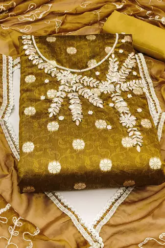 mustard shimmer woven dress material