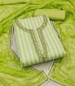 green shimmer hand embroidery dress material