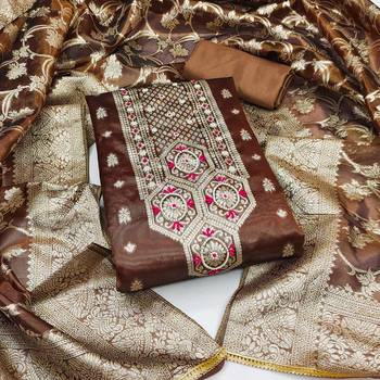 brown shimmer hand embroidery dress material 1