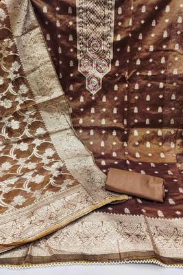 brown shimmer hand embroidery dress material 2
