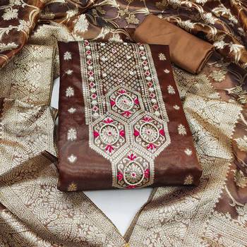 brown shimmer hand embroidery dress material 3