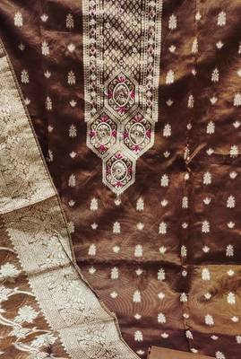 brown shimmer hand embroidery dress material 4