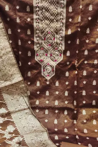 brown shimmer hand embroidery dress material