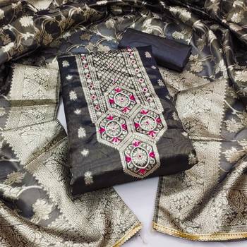 black shimmer hand embroidery dress material 1