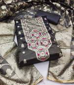 black shimmer hand embroidery dress material