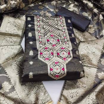 black shimmer hand embroidery dress material 3