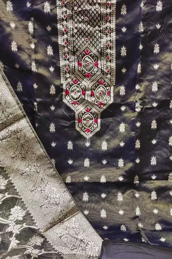 black shimmer hand embroidery dress material