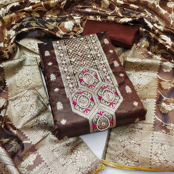 brown shimmer hand embroidery dress material 1