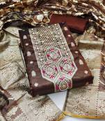 brown shimmer hand embroidery dress material