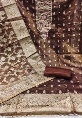 brown shimmer hand embroidery dress material 2