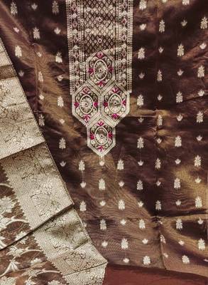 brown shimmer hand embroidery dress material 4