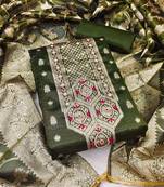 green shimmer hand embroidery dress material