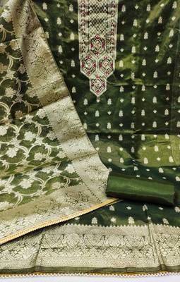green shimmer hand embroidery dress material 2