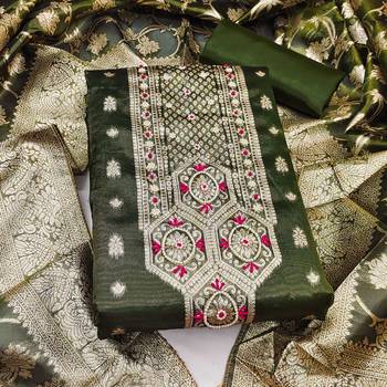 green shimmer hand embroidery dress material 3