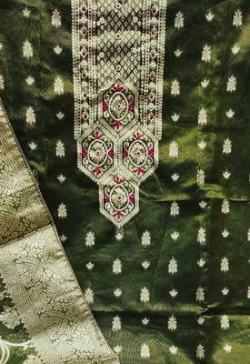 green shimmer hand embroidery dress material 4