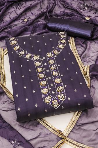 blue jacquard hand embroidery dress material