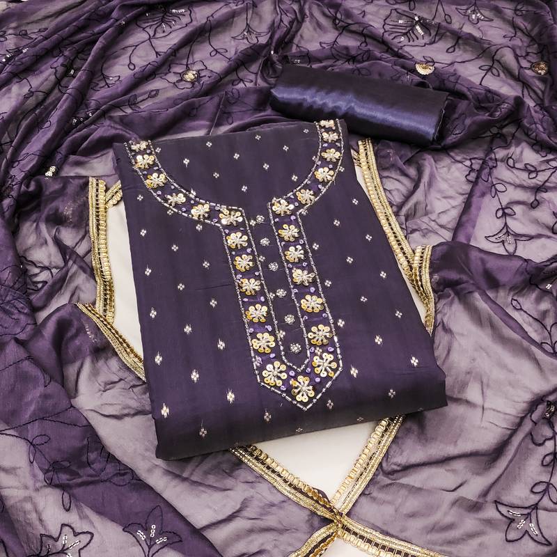 blue jacquard hand embroidery dress material