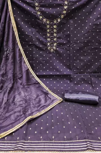 blue jacquard hand embroidery dress material