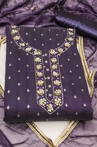 blue jacquard hand embroidery dress material