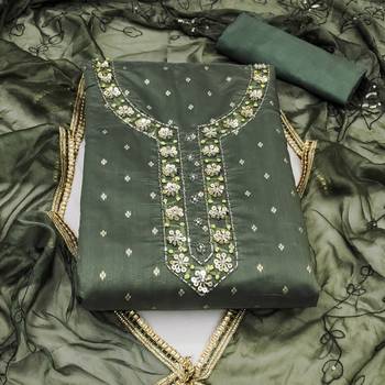 green jacquard hand embroidery dress material 3