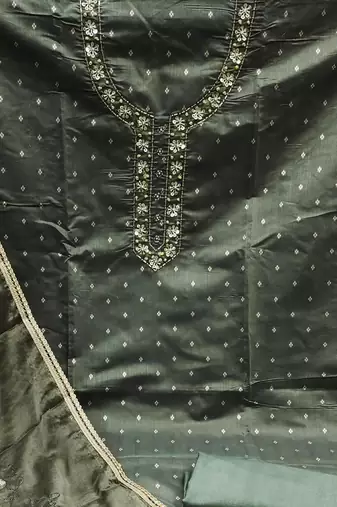 green jacquard hand embroidery dress material