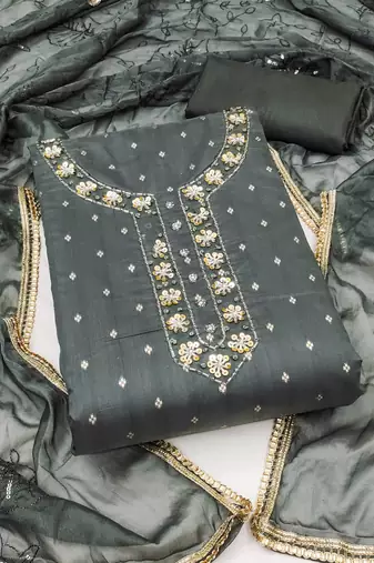 black jacquard hand embroidery dress material