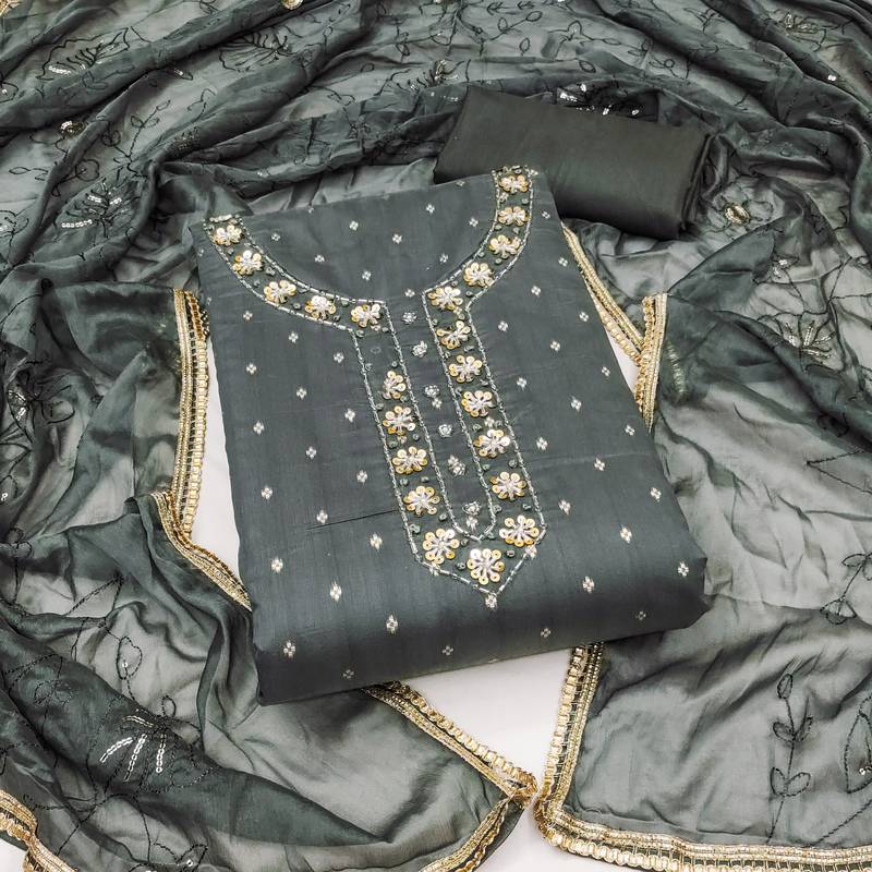 black jacquard hand embroidery dress material