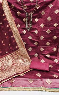maroon shimmer hand embroidery dress material 2