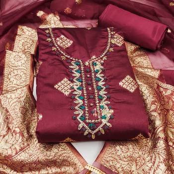 maroon shimmer hand embroidery dress material 3