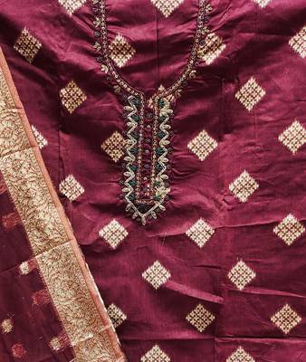 maroon shimmer hand embroidery dress material 4