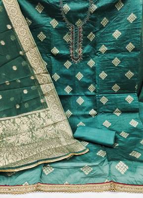 sea green shimmer hand embroidery dress material 2