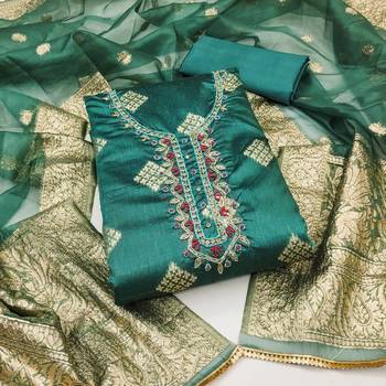 sea green shimmer hand embroidery dress material 3