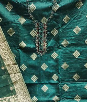 sea green shimmer hand embroidery dress material 4