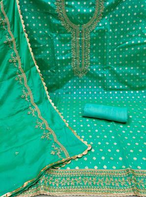 sea green cotton woven dress material 2