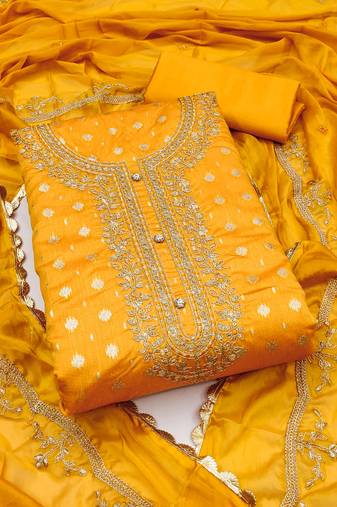 yellow cotton woven dress material