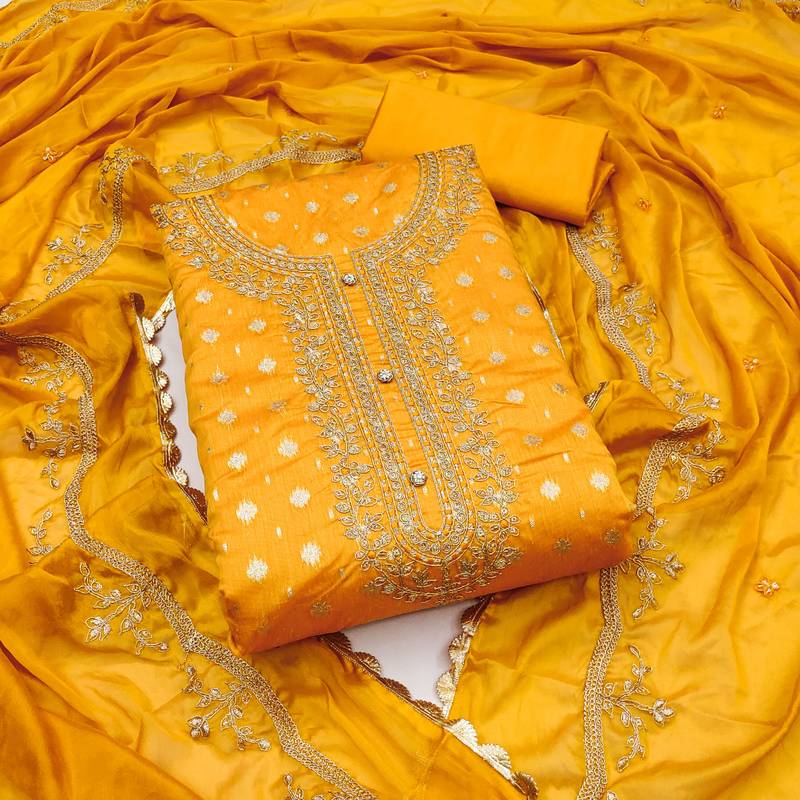 yellow cotton woven dress material