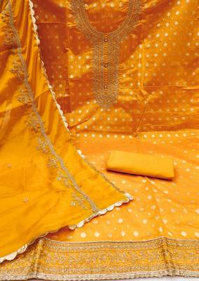yellow cotton woven dress material 2