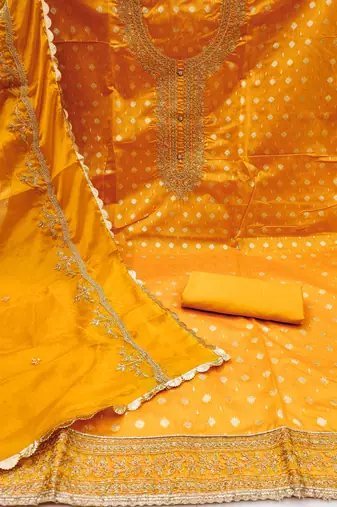 yellow cotton woven dress material