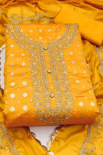 yellow cotton woven dress material