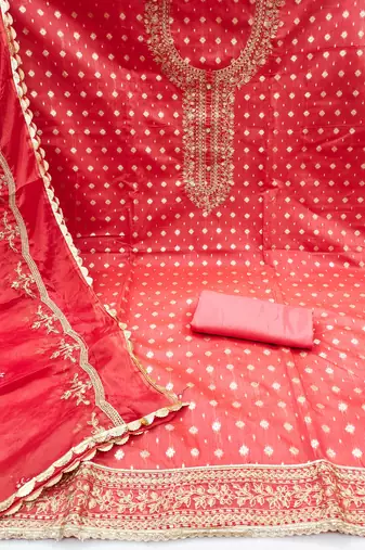 peach cotton woven dress material