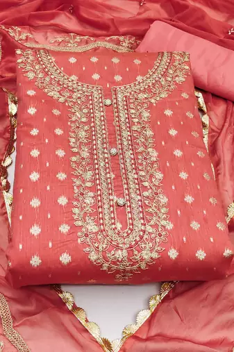 peach cotton woven dress material