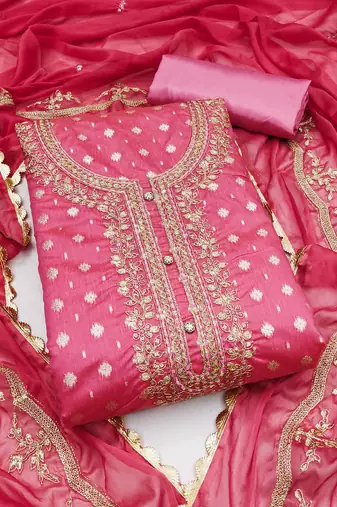 pink cotton woven dress material